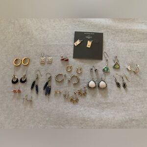 17 Pair Sterling Earrings Hoops Studs Vermeil MOP Abalone Coral